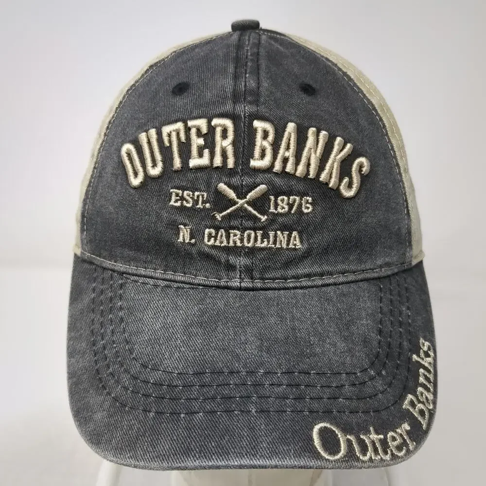 Beach Mart Baseball Cap Black Beige One Size Outer Banks NC Oars Strapback Hat